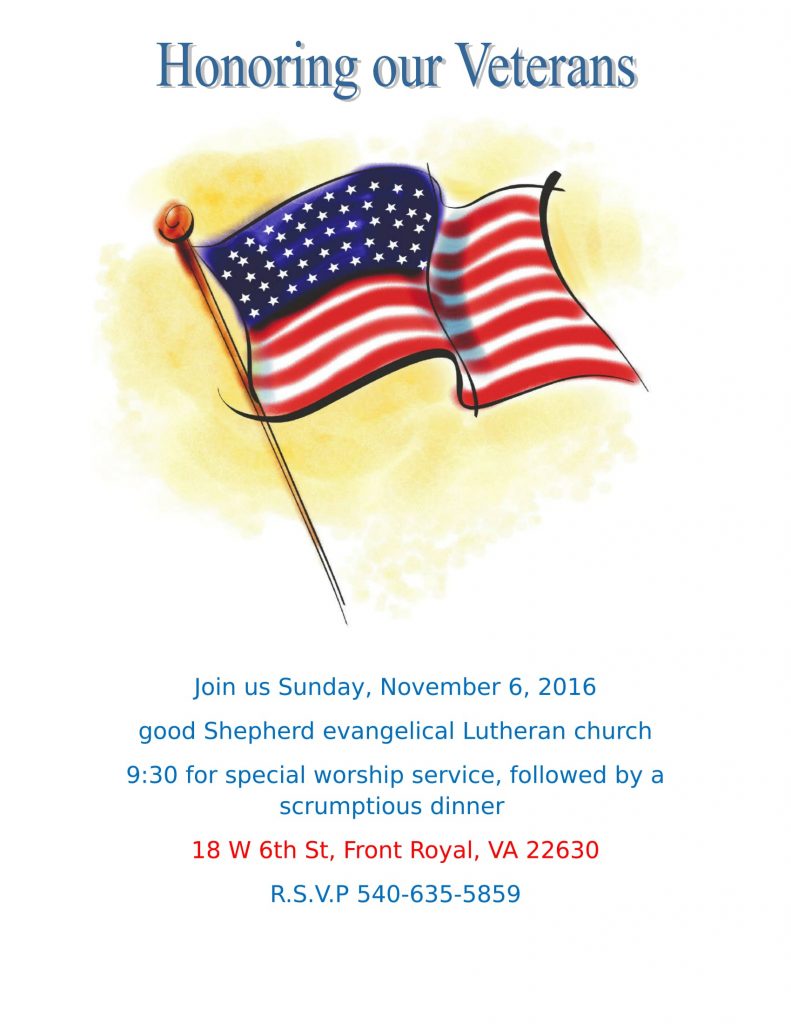 Honoring our Veterans Luncheon @ Good Shepherd Evangelical Lutheran Church | Front Royal | Virginia | United States